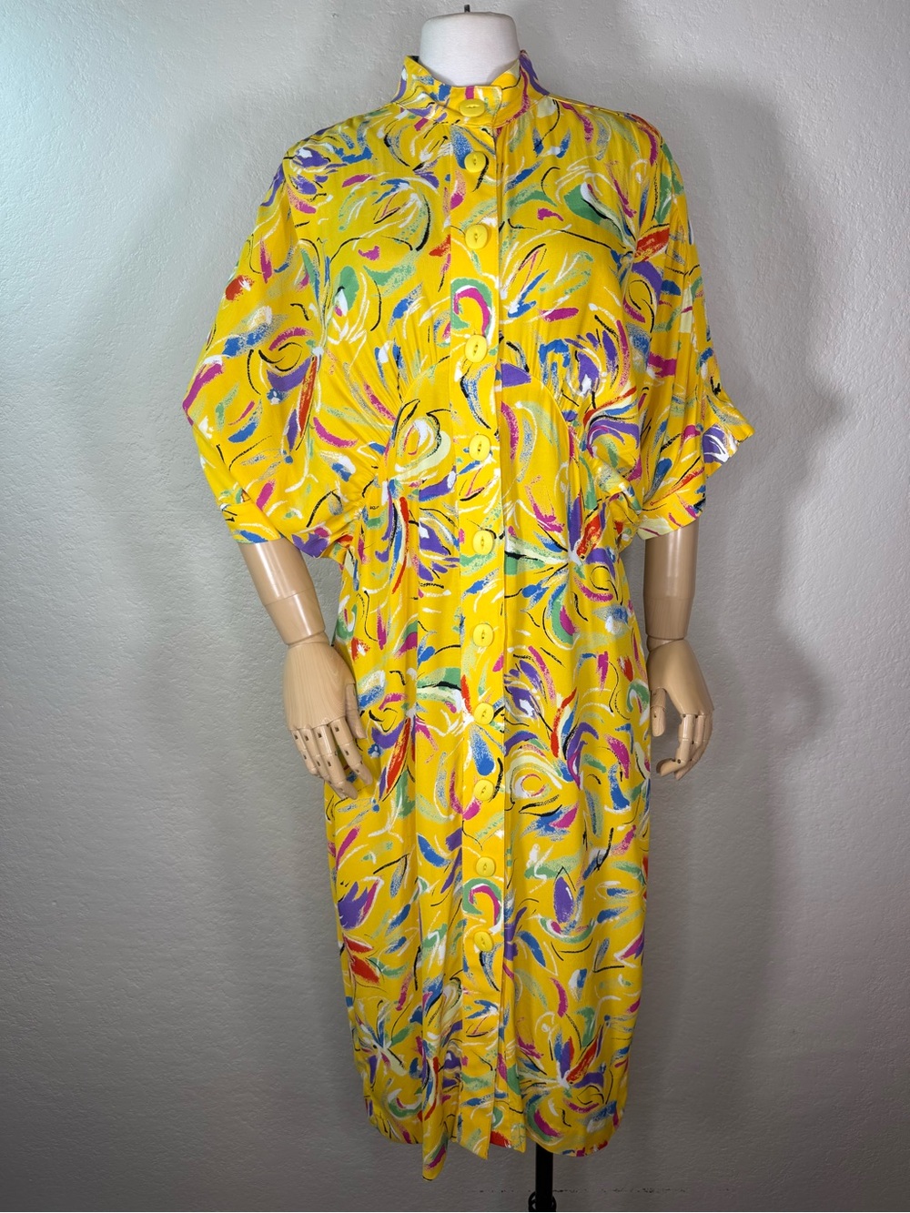 Vintage Jackie Bernard for Eklektic 80’s Abstract Floral Button Down Shirt Dress